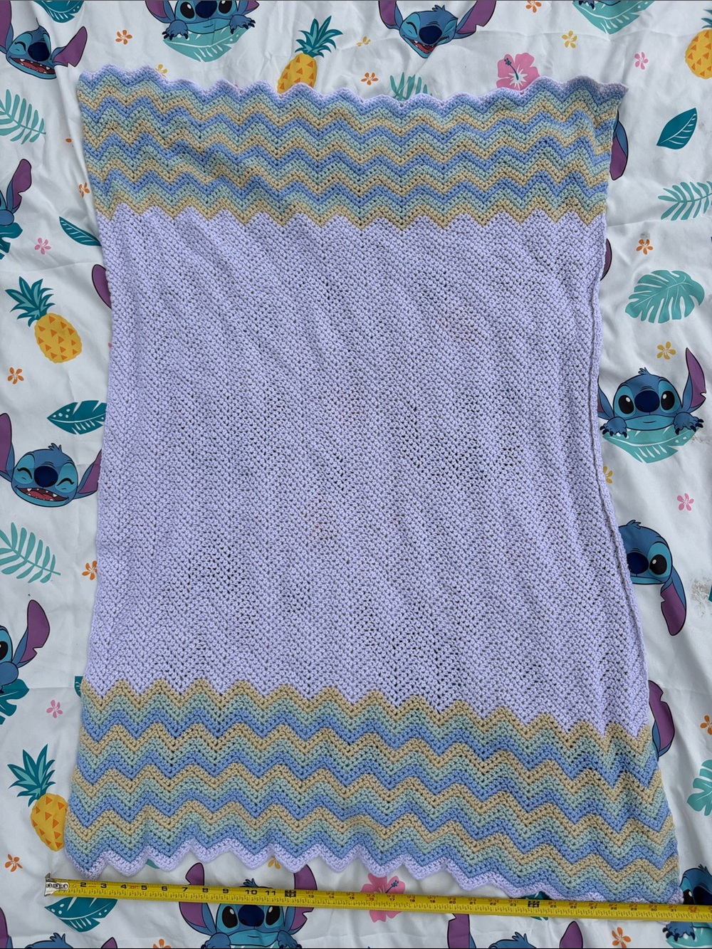 Lavender Crochet Throw with Pastel Chevron Border